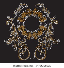 Rhinestone design, frame hot fix transfer for t-shirt, bag or blouse. Abstract beautiful applique background rhinestone glitter motif.