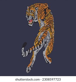 Rhinestone design for tiger, t-shirt, bag or blouse, fix transfer. Abstract beautiful applique rhinestone glitter motif.