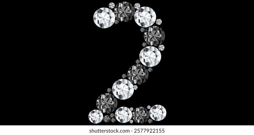 Rhinestone Diamonds Bling Number 2 Luxury Text Design Vector Illustration.	