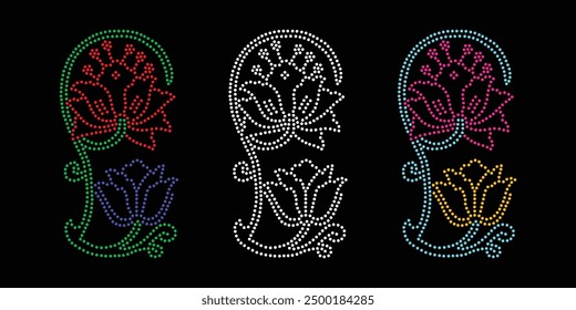 Diseño de Vector de flor de diamantes de imitación Diseño de Vector de elefante de diamantes de imitación para la ilustración de la decoración del cuello con diamantes de imitación en forma de collar. Rhinestone de la transferencia de la flor. 