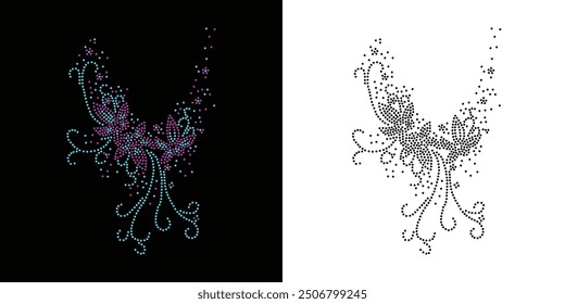 Rhinestone flower vector Design. rhinestone elephant vector design for Illustration of collar neck decoration with rhinestones in the form of a necklace. Flower Transfer Rhinestone. 
