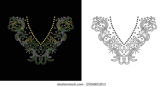 Rhinestone flower vector Design. rhinestone elephant vector design for Illustration of collar neck decoration with rhinestones in the form of a necklace. Flower Transfer Rhinestone. 