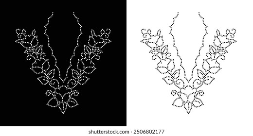 Diseño de Vector de flor de diamantes de imitación Diseño de Vector de elefante de diamantes de imitación para la ilustración de la decoración del cuello con diamantes de imitación en forma de collar. Rhinestone de la transferencia de la flor. 