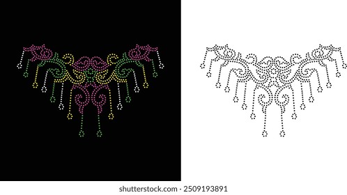Diseño de Vector de flor de diamantes de imitación Diseño de Vector de elefante de diamantes de imitación para la ilustración de la decoración del cuello con diamantes de imitación en forma de collar. Rhinestone de la transferencia de la flor. 