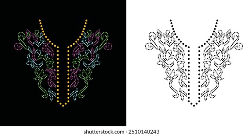 Diseño de Vector de flor de diamantes de imitación Diseño de Vector de elefante de diamantes de imitación para la ilustración de la decoración del cuello con diamantes de imitación en forma de collar. Rhinestone de la transferencia de la flor. 