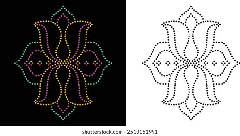 Diseño de Vector de flor de diamantes de imitación Diseño de Vector de elefante de diamantes de imitación para la ilustración de la decoración del cuello con diamantes de imitación en forma de collar. Rhinestone de la transferencia de la flor. 