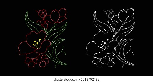 Design de vetor de flor de strass. design de vetor de elefante de strass para a ilustração da decoração de pescoço de gola com strass na forma de um colar. Transferência de flores Strass. 