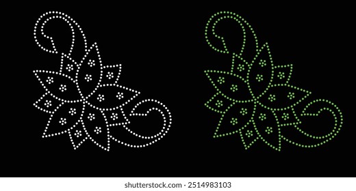 Diseño de Vector de flores de diamantes de imitación. Diseño del Vector del elefante del rhinestone para la ilustración de la decoración del cuello del cuello. Con pedrería en forma de collar. Rhinestone de la transferencia de la flor. 