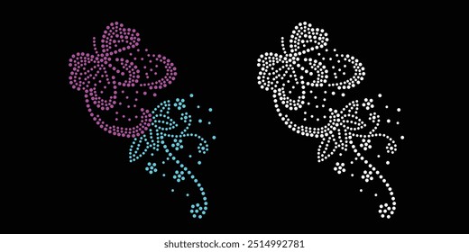 Design de vetor de flor de strass. design de vetor de elefante de strass para a ilustração da decoração de pescoço de gola com strass na forma de um colar. Transferência de flores Strass. 