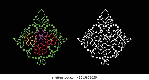Rhinestone flower vector Design. rhinestone elephant vector design for Illustration of collar neck decoration with rhinestones in the form of a necklace. Flower Transfer Rhinestone. 