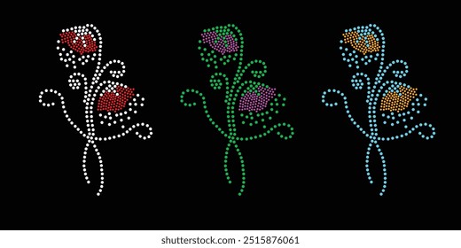 Diseño de Vector de flor de diamantes de imitación Diseño de Vector de elefante de diamantes de imitación para la ilustración de la decoración del cuello con diamantes de imitación en forma de collar. Rhinestone de la transferencia de la flor. 