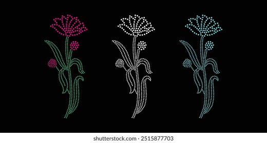 Diseño de Vector de flor de diamantes de imitación Diseño de Vector de elefante de diamantes de imitación para la ilustración de la decoración del cuello con diamantes de imitación en forma de collar. Rhinestone de la transferencia de la flor. 