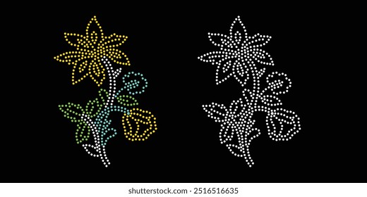 Diseño de Vector de flor de diamantes de imitación Diseño de Vector de elefante de diamantes de imitación para la ilustración de la decoración del cuello con diamantes de imitación en forma de collar. Rhinestone de la transferencia de la flor. 