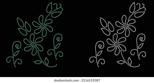 Diseño de Vector de flor de diamantes de imitación Diseño de Vector de elefante de diamantes de imitación para la ilustración de la decoración del cuello con diamantes de imitación en forma de collar. Rhinestone de la transferencia de la flor. 