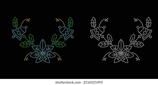 Diseño de Vector de flor de diamantes de imitación Diseño de Vector de elefante de diamantes de imitación para la ilustración de la decoración del cuello con diamantes de imitación en forma de collar. Rhinestone de la transferencia de la flor. 