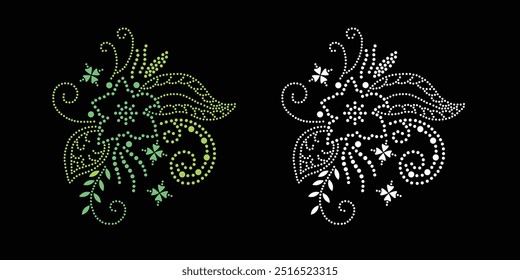 Design de vetor de flor de strass. design de vetor de elefante de strass para a ilustração da decoração de pescoço de gola com strass na forma de um colar. Transferência de flores Strass. 
