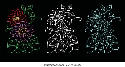 Design de vetor de flor de strass. design de vetor de elefante de strass para a ilustração da decoração de pescoço de gola com strass na forma de um colar. Transferência de flores Strass. 