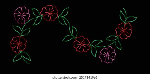 Design de vetor de flor de strass. design de vetor de elefante de strass para a ilustração da decoração de pescoço de gola com strass na forma de um colar. Transferência de flores Strass. 