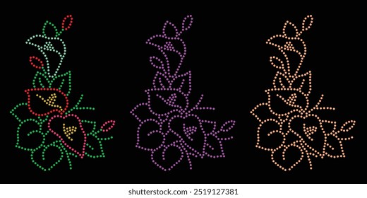 Diseño de Vector de flor de diamantes de imitación Diseño de Vector de elefante de diamantes de imitación para la ilustración de la decoración del cuello con diamantes de imitación en forma de collar. Rhinestone de la transferencia de la flor. 