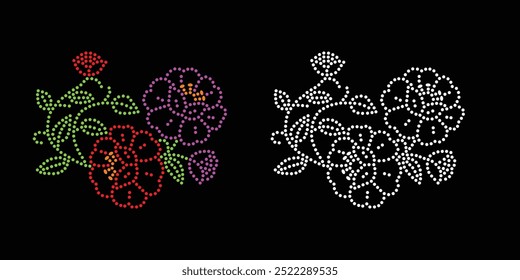 Diseño de Vector de flor de diamantes de imitación Diseño de Vector de elefante de diamantes de imitación para la ilustración de la decoración del cuello con diamantes de imitación en forma de collar. Rhinestone de la transferencia de la flor. 