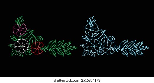 Diseño de Vector de flores de diamantes de imitación. Diseño moderno único del Vector de la flor del rhinestone, diseño del Vector del elemento para la ilustración de los rhinestones en la forma de un collar. Rhinestone de la transferencia de la flor.