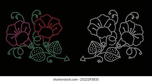 Diseño de Vector de flores de diamantes de imitación. Diseño moderno único del Vector de la flor del rhinestone, diseño del Vector del elemento para la ilustración de los rhinestones en la forma de un collar. Rhinestone de la transferencia de la flor.