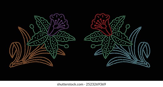 Diseño de Vector de flores de diamantes de imitación. Diseño moderno único del Vector de la flor del rhinestone, diseño del Vector del elemento para la ilustración de los rhinestones en la forma de un collar. Rhinestone de la transferencia de la flor.