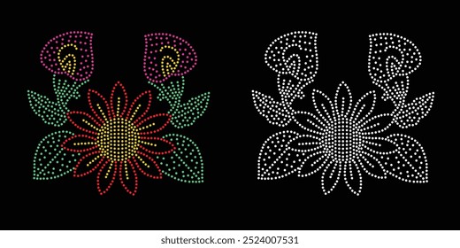 Diseño de Vector de flores de diamantes de imitación. Diseño moderno único del Vector de la flor del rhinestone, diseño del Vector del elemento para la ilustración de los rhinestones en la forma de un collar. Rhinestone de la transferencia de la flor.