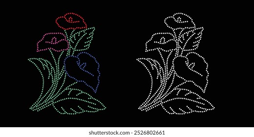 Diseño de Vector de flores de diamantes de imitación. Diseño moderno único del Vector de la flor del rhinestone, diseño del Vector del elemento para la ilustración de los rhinestones en la forma de un collar. Rhinestone de la transferencia de la flor.
