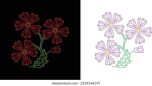 Rhinestone flower vector Design. Unique modern rhinestone flower vector design, element vector design for Illustration of rhinestones in the form of a necklace. Flower Transfer Rhinestone.