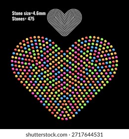 Plantilla de corazón de diamantes de imitación. Corazón hecho de cristales. Corazón de piedras preciosas de diamantes. Coloridos diamantes de imitación 