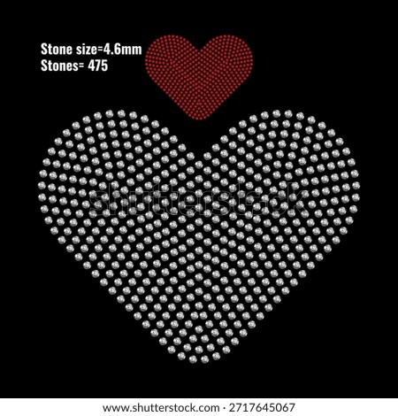 Rhinestone heart template. Heart made of crystals. Gemstone heart made of diamonds. Shiny rhinestones 
