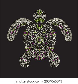 Rhinestone heat transfer prints designed for textile clothing fashion.Turtle rhinestone design.