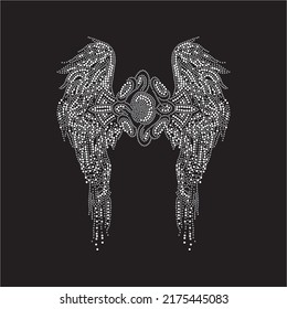 Rhinestone heat transfer prints designed for textile clothing fashion.Beatiful wings rhinestone design.