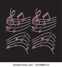 Rhinestone Heat Transfer Prints Designed For Textile Clothing Fashion.Beatiful Musical Note Rhinestone Design.