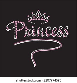 Rhinestone Heat Transfer Prints Designed For Textile Clothing Fashion.Beatiful Princess  Word Rhinestone Design.