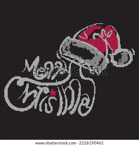 Rhinestone heat transfer prints designed for textile clothing fashion.Beatiful merry christmas words rhinestone design.