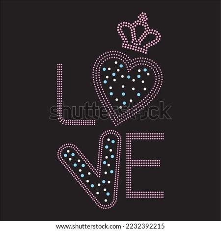 Rhinestone heat transfer prints designed for textile clothing fashion.Beatiful love icon rhinestone design.