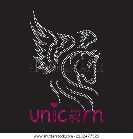 Rhinestone heat transfer prints designed for textile clothing fashion.Beatiful unicorn rhinestone design.