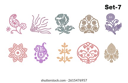 Rhinestone hotfix transfer Buti set design for laser cutting, 2.2 mm hole size 6 ss, paisley, leaf pattern and floral set no.7