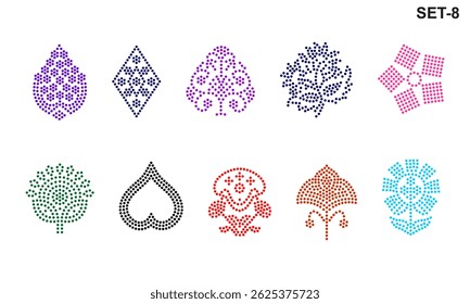 Transferencia de hotfix de diamantes de imitación Buti set diseño para el corte por láser, 2,2 mm de tamaño de agujero 6 ss, Formas de flores geométricas 