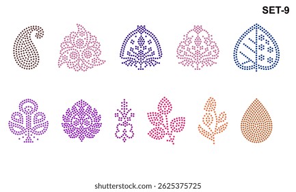 Rhinestone hotfix transfer Buti set design for laser cutting, 2.2 mm hole size 6 ss, floral and leaves shapes designs