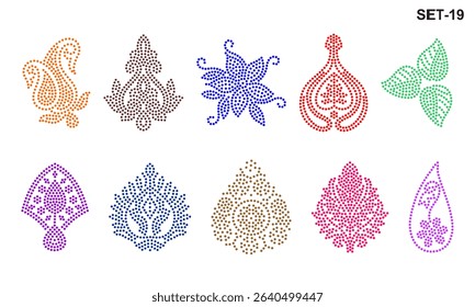 Rhinestone hotfix transfer Buti set design for laser cutting, 2.2 mm hole size 6 ss, floral, carry, geometrical designs, set no.19