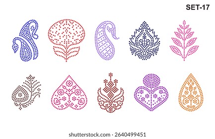 Rhinestone hotfix transfer Buti set design for laser cutting, 2.2 mm hole size 6 ss, carry, flowers, leaves geometrical designs, set no.17