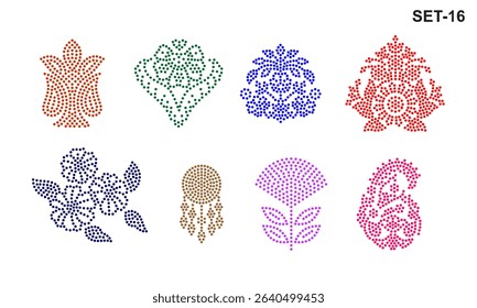 Rhinestone hotfix transfer Buti set design for laser cutting, 2.2 mm hole size 6 ss, carry, flowers, abstract geometrical designs, set no.16