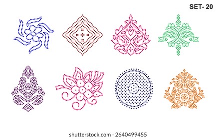 Rhinestone hotfix transfer Buti set design for laser cutting, 2.2 mm hole size 6 ss, floral, flower, geometrical designs, set no.20