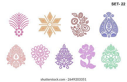 Transferência de hotfix de strass Design de conjunto Buti para corte a laser, tamanho de furo de 2,2 mm 6 ss, desenhos florais e geométricos.