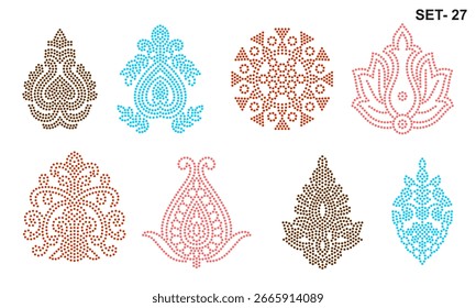Transferência de hotfix de strass Design de conjunto Buti para corte a laser, tamanho de furo de 2,2 mm 6 ss, geométrico redondo, folhas, desenhos abstratos, set no.27