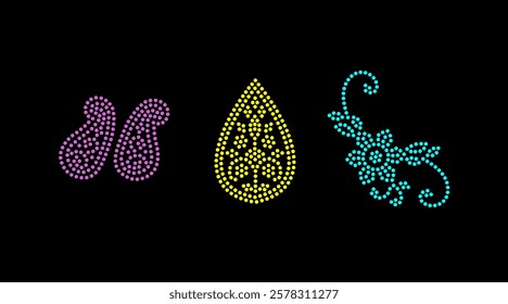 Rhinestone hotfix transfer carry and flower buti set design for laser cutting, 2.2 mm hole size 6 ss, flower rhinestone vector design collection.