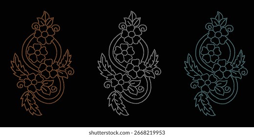 
Rhinestone hotfix transfer design.Abstract beautiful glitter applique rhinestone motif vector design,
Unique modern rhinestone flower vector design,